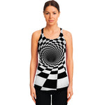Black And White Hypnotic Illusion Print Women's Racerback Tank Top