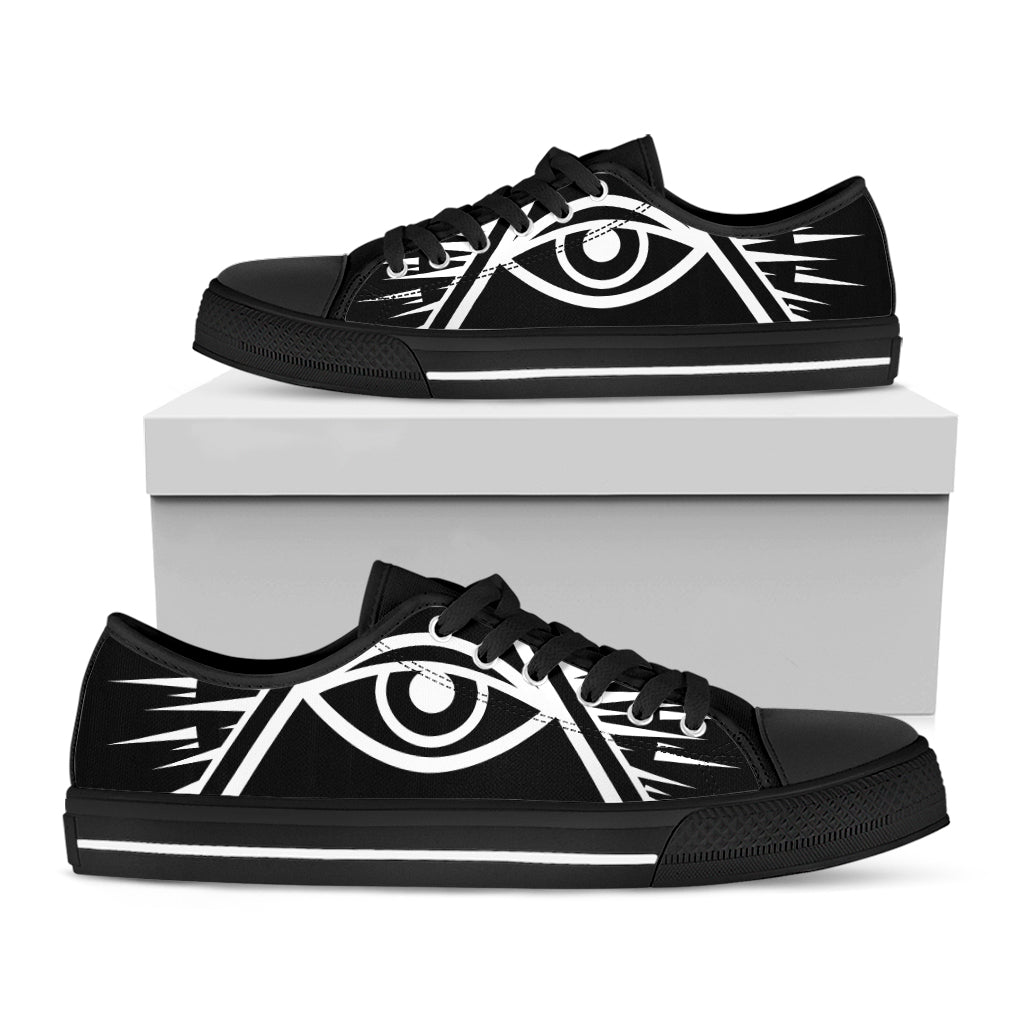 Black And White Illuminati Print Black Low Top Shoes 