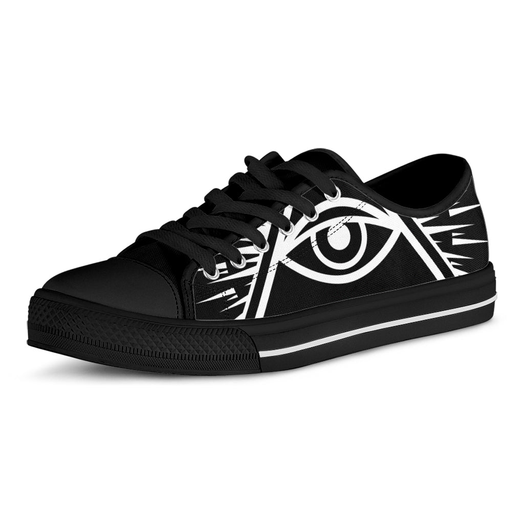 Black And White Illuminati Print Black Low Top Shoes 