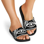 Black And White Illuminati Print Black Slide Sandals