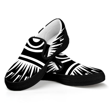 Black And White Illuminati Print Black Slip On Shoes