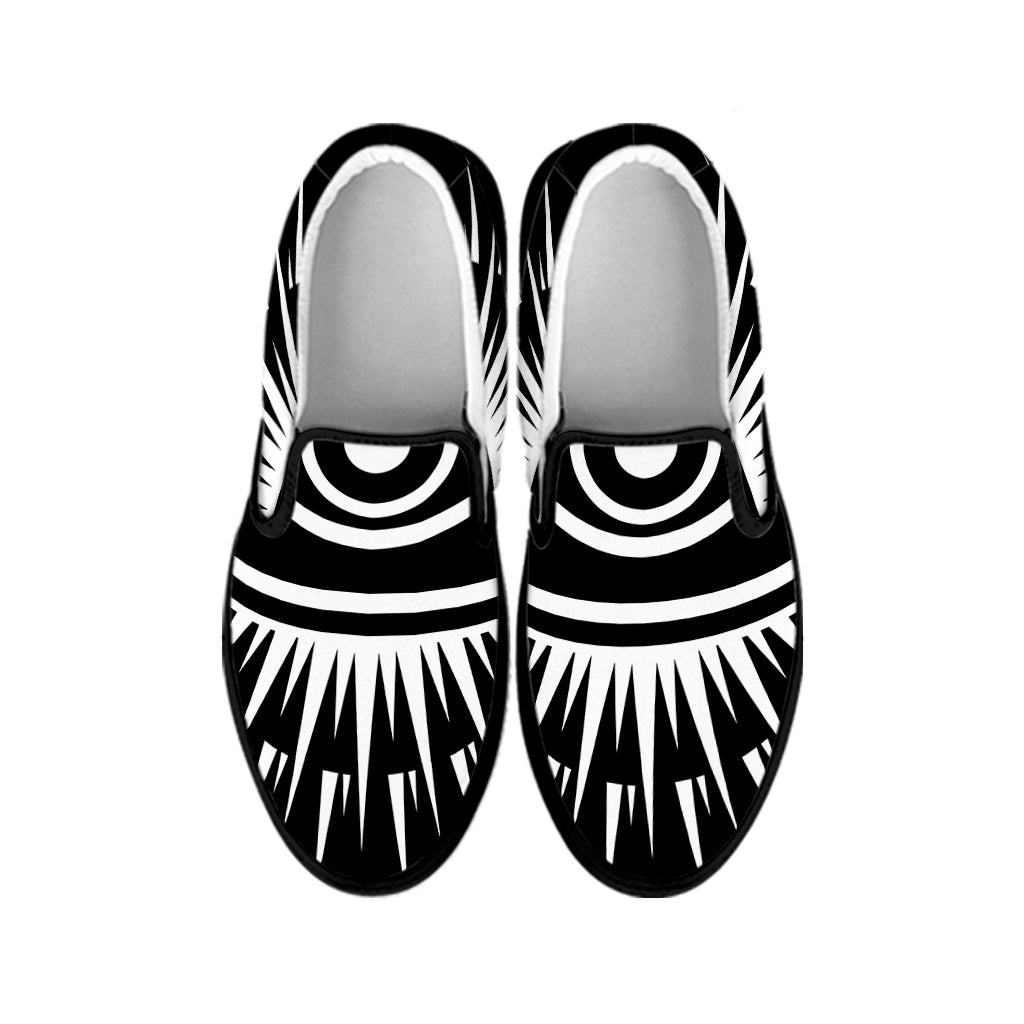 Black And White Illuminati Print Black Slip On Shoes