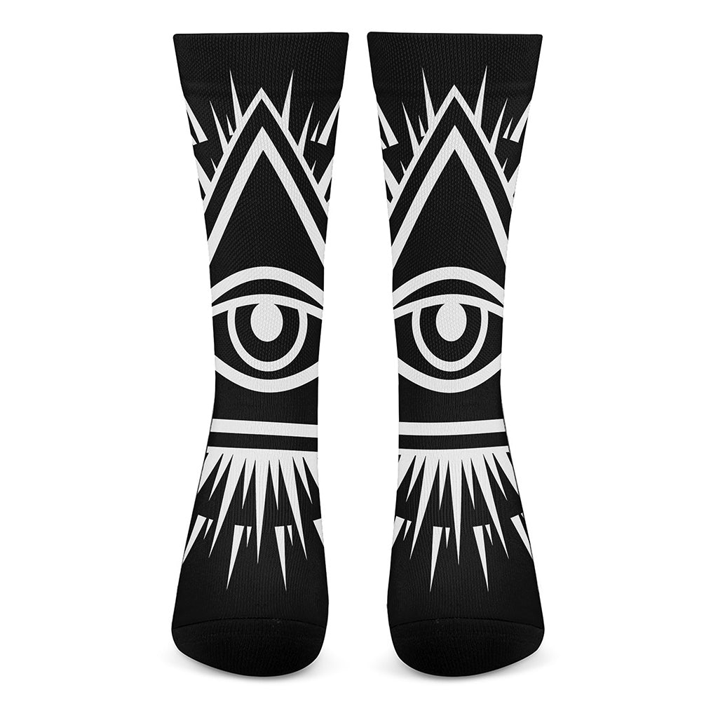 Black And White Illuminati Print Crew Socks