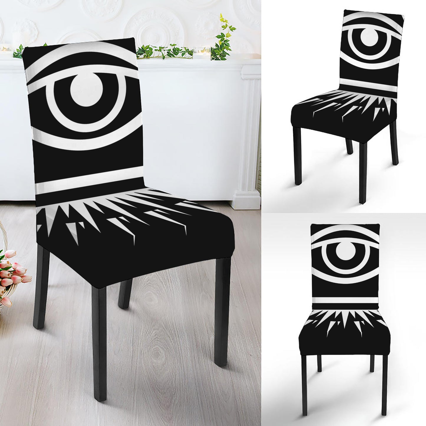 Black And White Illuminati Print Dining Chair Slipcover