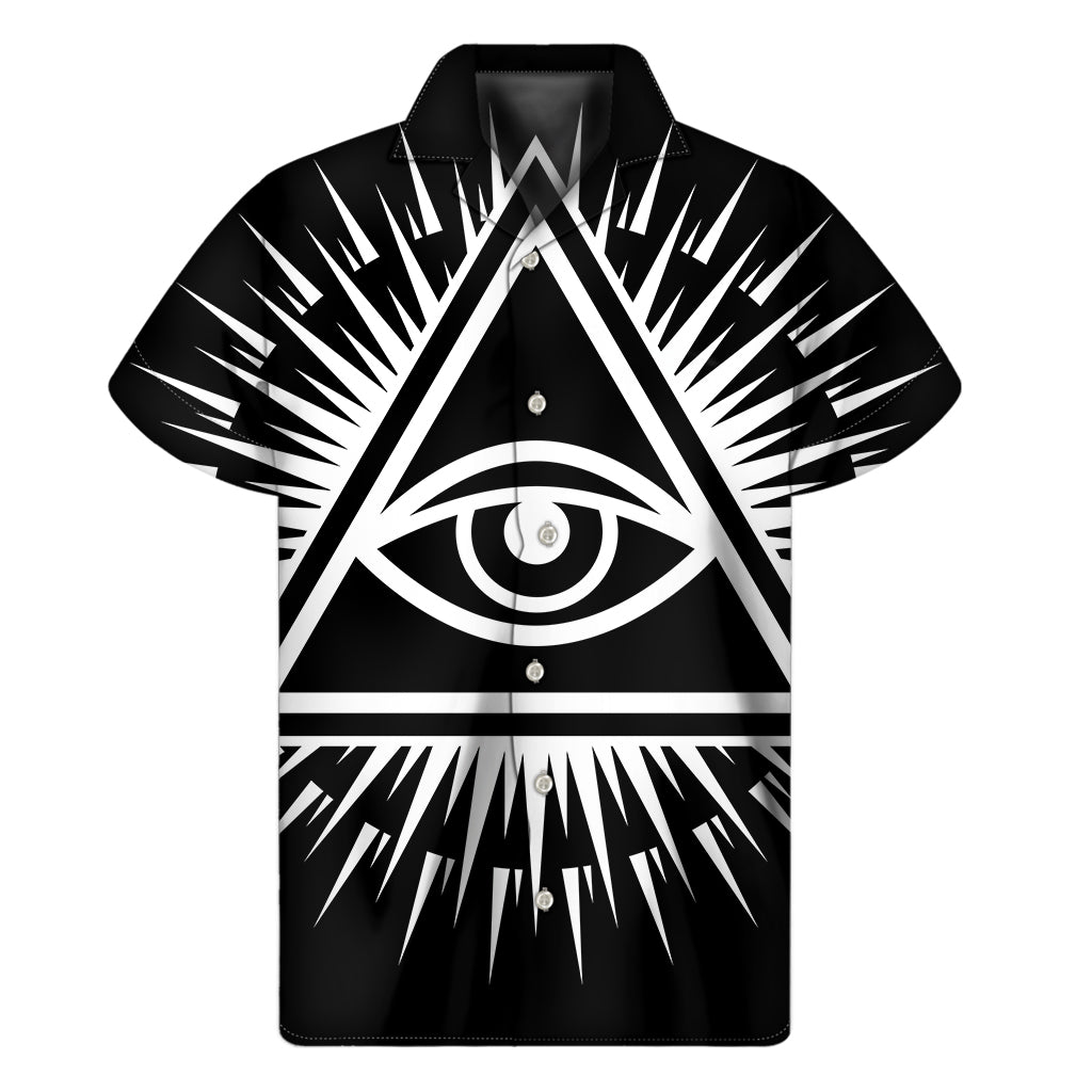 Black And White Illuminati Print Men's Short Sleeve Shirt