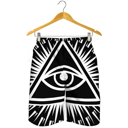 Black And White Illuminati Print Men's Shorts
