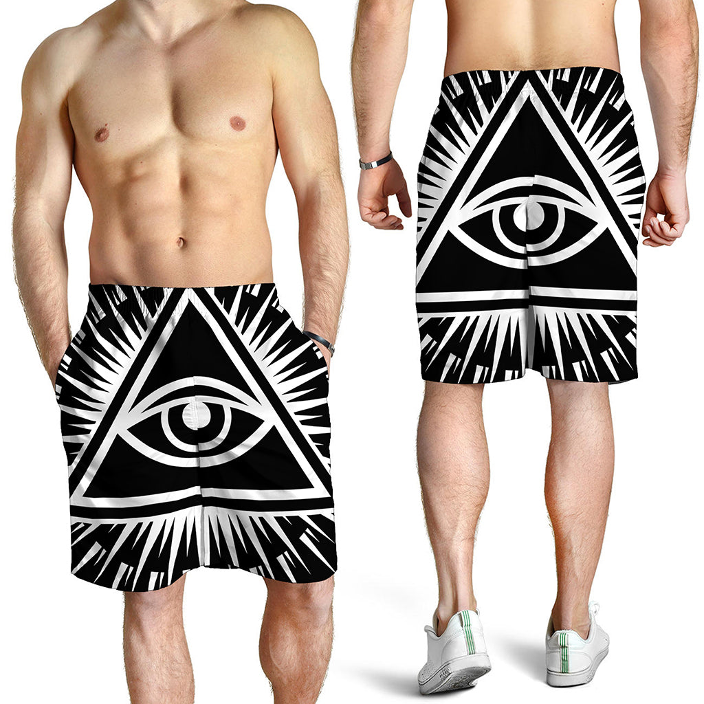 Black And White Illuminati Print Men's Shorts
