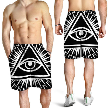 Black And White Illuminati Print Men's Shorts