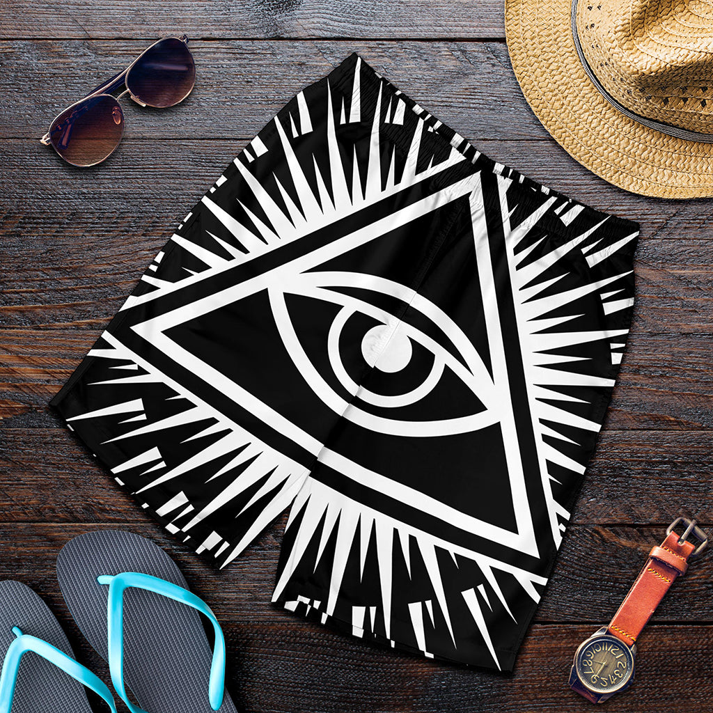 Black And White Illuminati Print Men's Shorts