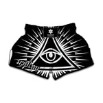 Black And White Illuminati Print Muay Thai Boxing Shorts