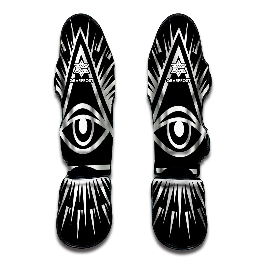 Black And White Illuminati Print Muay Thai Shin Guard