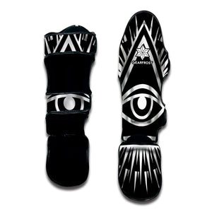 Black And White Illuminati Print Muay Thai Shin Guard