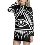 Black And White Illuminati Print Pullover Hoodie Dress
