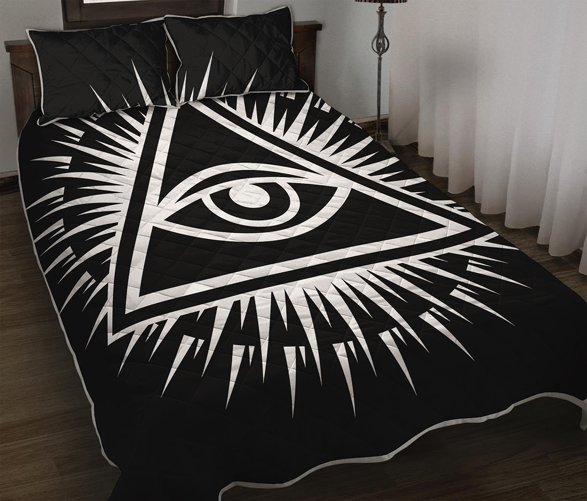 Black And White Illuminati Print Quilt Bed Set