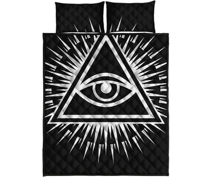 Black And White Illuminati Print Quilt Bed Set