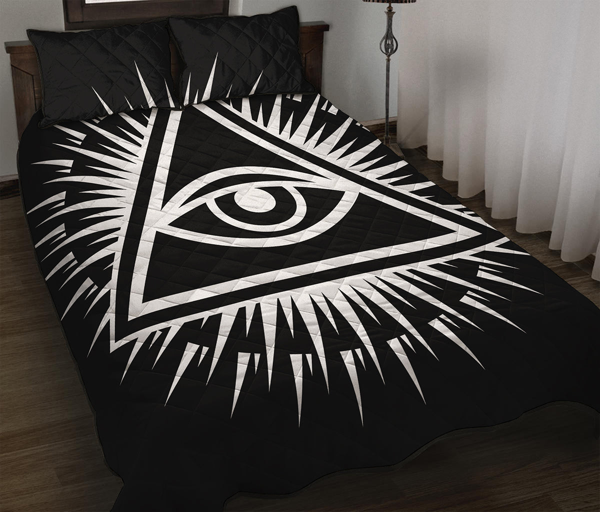 Black And White Illuminati Print Quilt Bed Set