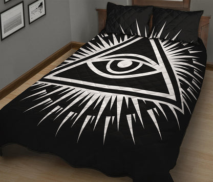 Black And White Illuminati Print Quilt Bed Set