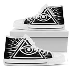 Black And White Illuminati Print White High Top Shoes