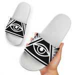 Black And White Illuminati Print White Slide Sandals