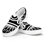 Black And White Illuminati Print White Slip On Shoes