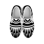 Black And White Illuminati Print White Slip On Shoes