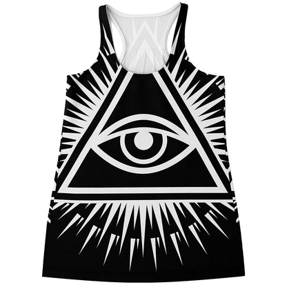 Black And White Illuminati Print Women's Racerback Tank Top