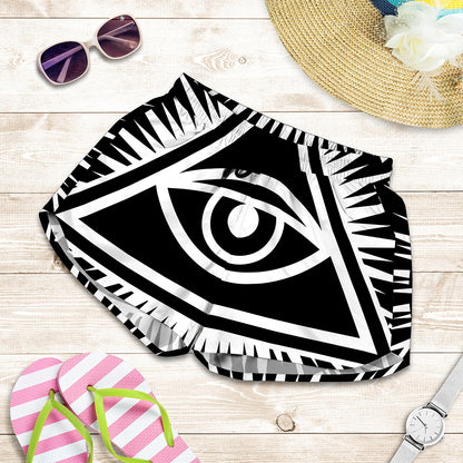 Black And White Illuminati Print Women's Shorts