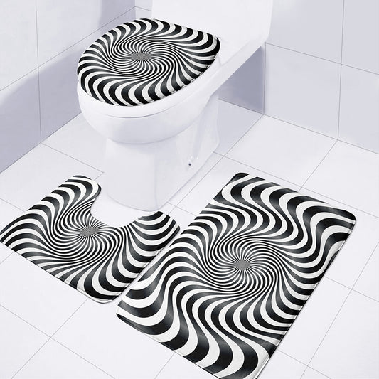 Black And White Illusory Motion Print 3 Piece Bath Mat Set