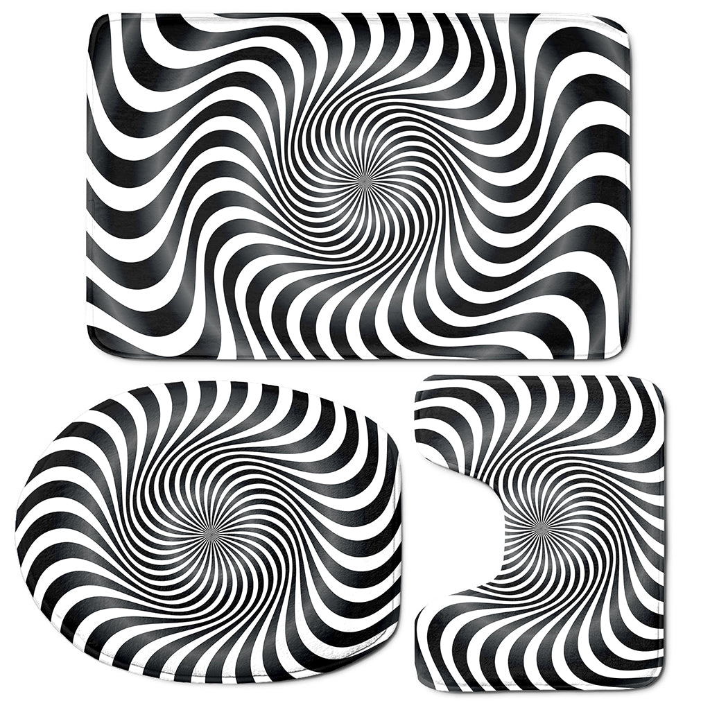 Black And White Illusory Motion Print 3 Piece Bath Mat Set