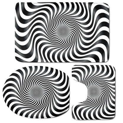 Black And White Illusory Motion Print 3 Piece Bath Mat Set