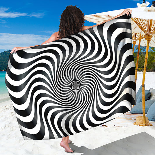 Black And White Illusory Motion Print Beach Sarong Wrap