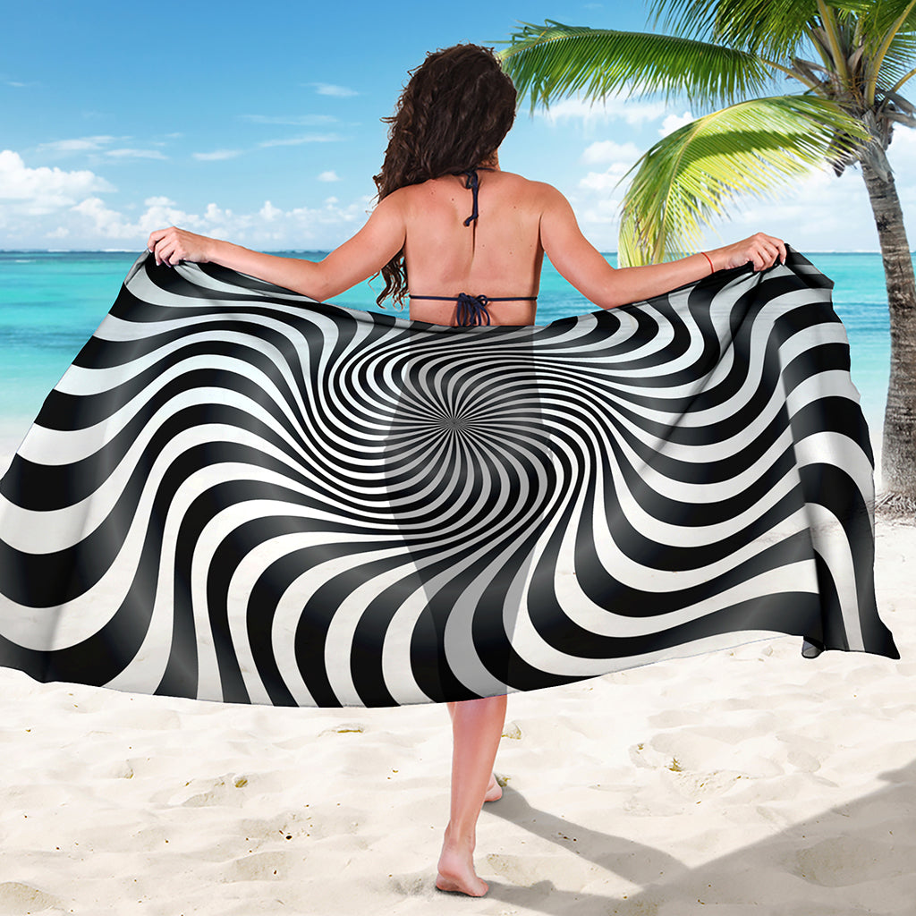Black And White Illusory Motion Print Beach Sarong Wrap