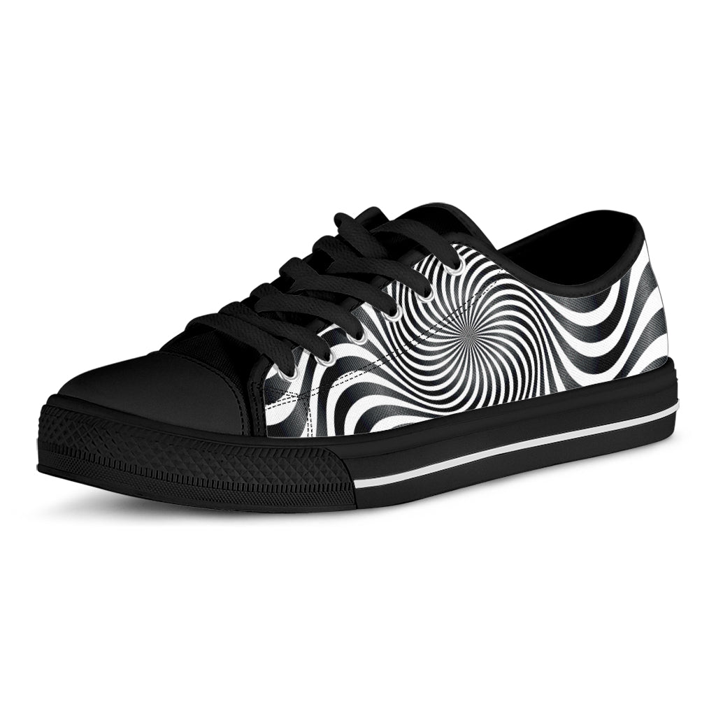 Black And White Illusory Motion Print Black Low Top Shoes