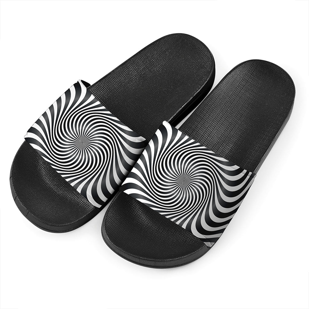 Black And White Illusory Motion Print Black Slide Sandals