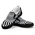 Black And White Illusory Motion Print Black Slip On Sneakers
