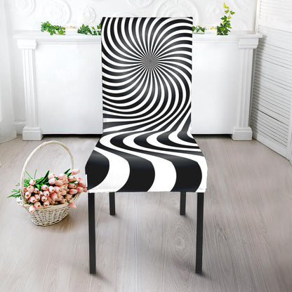 Black And White Illusory Motion Print Dining Chair Slipcover