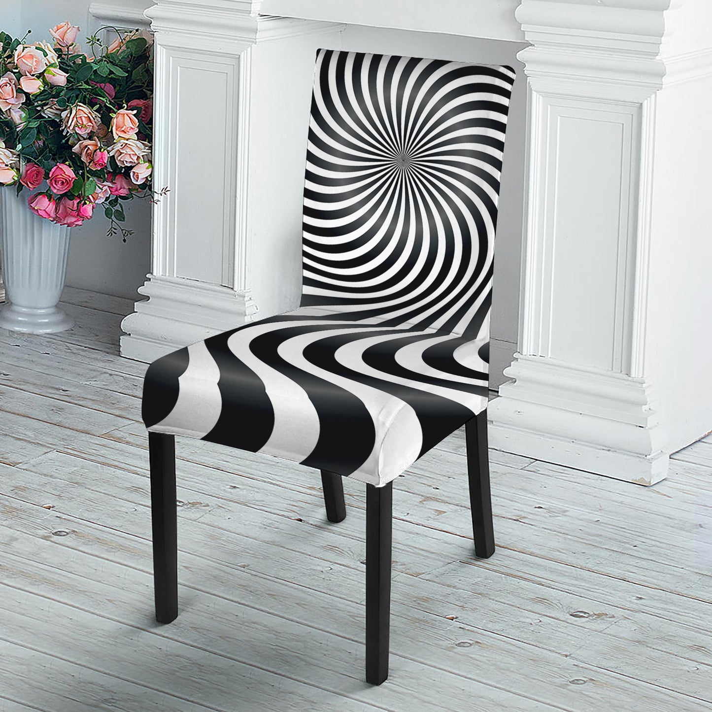 Black And White Illusory Motion Print Dining Chair Slipcover
