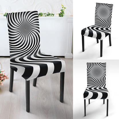 Black And White Illusory Motion Print Dining Chair Slipcover