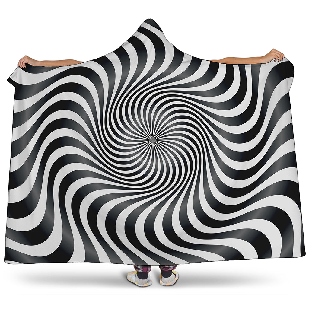 Black And White Illusory Motion Print Hooded Blanket