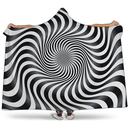 Black And White Illusory Motion Print Hooded Blanket