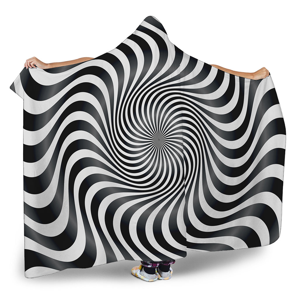 Black And White Illusory Motion Print Hooded Blanket