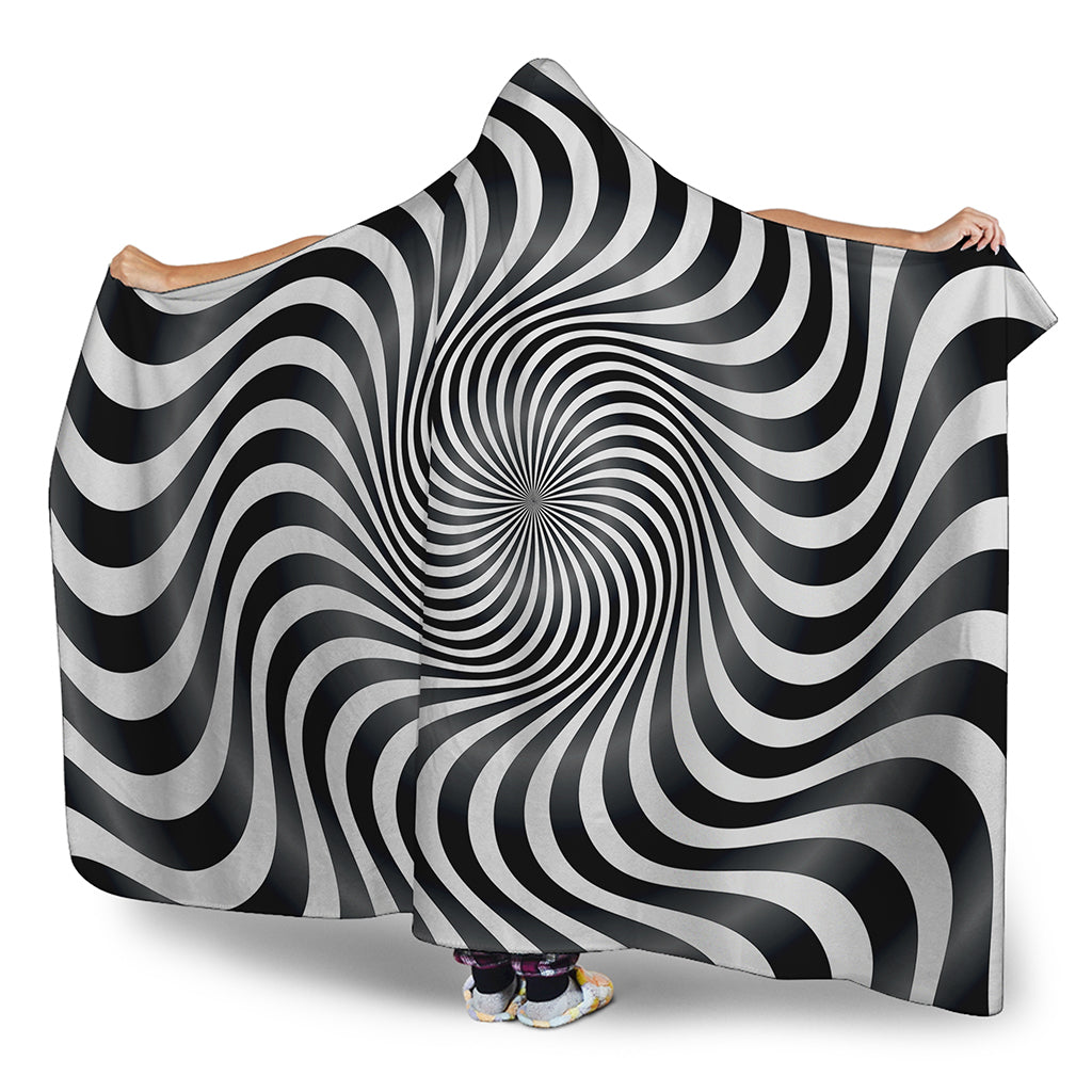 Black And White Illusory Motion Print Hooded Blanket
