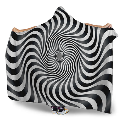 Black And White Illusory Motion Print Hooded Blanket