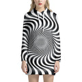 Black And White Illusory Motion Print Pullover Hoodie Dress