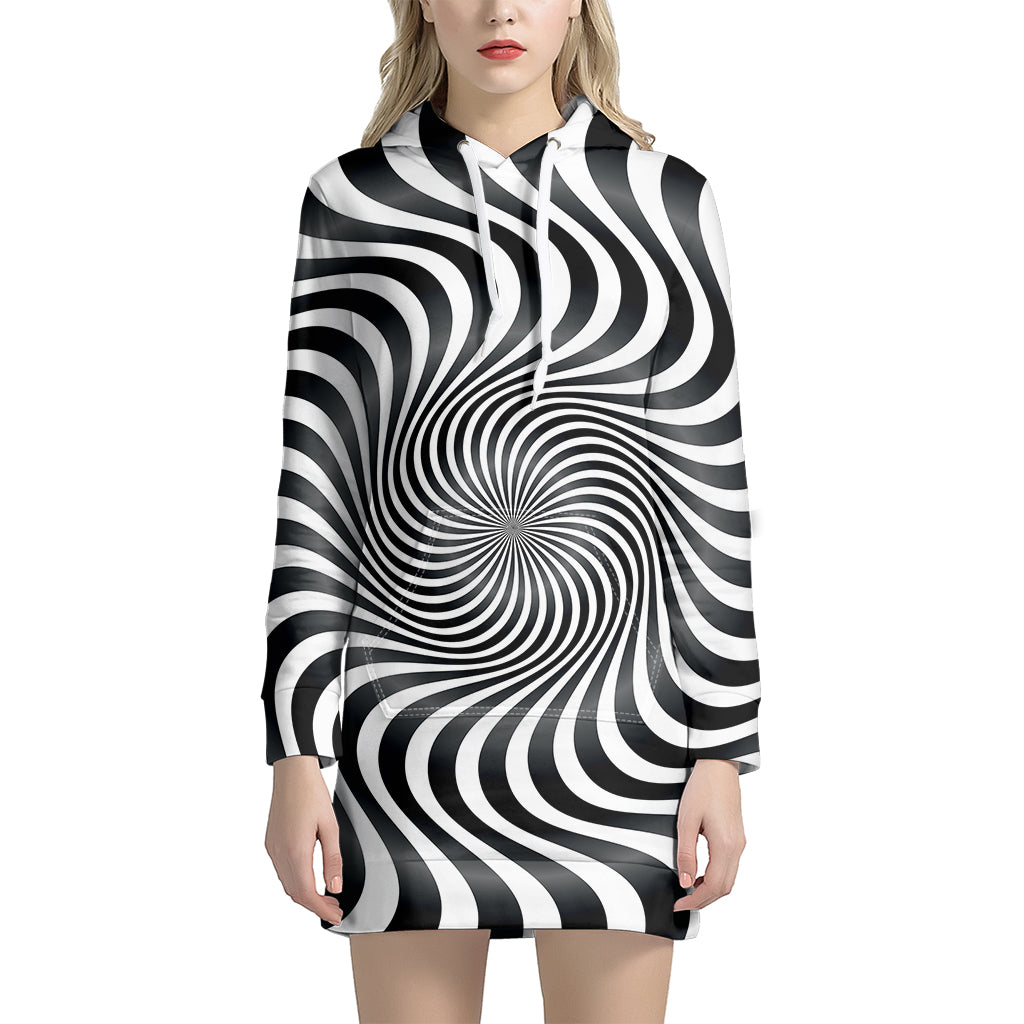 Black And White Illusory Motion Print Hoodie Dress
