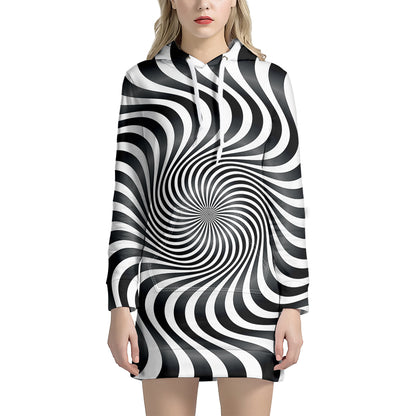Black And White Illusory Motion Print Hoodie Dress