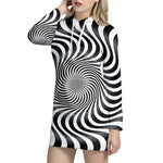 Black And White Illusory Motion Print Hoodie Dress