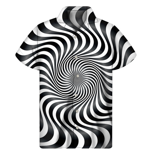 Black And White Illusory Motion Print Men's Short Sleeve Shirt