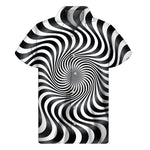 Black And White Illusory Motion Print Men's Short Sleeve Shirt