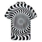 Black And White Illusory Motion Print Men's Short Sleeve Shirt